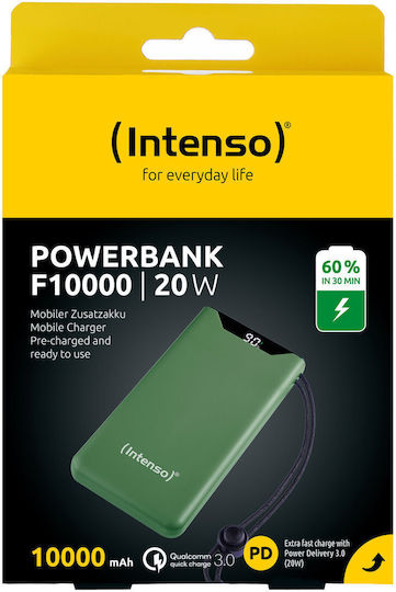 Intenso F10000 Power Bank 10000mAh 20W с USB-A порт и USB-C порт Бързо зареждане 3.0 Зелен