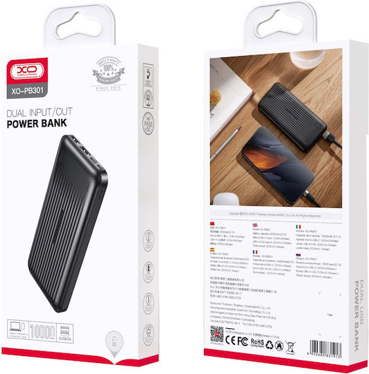 XO PB301 Power Bank 10000mAh με 2 Θύρες USB-A Μαύρο