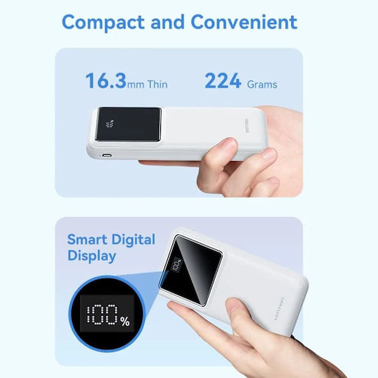 Vention Power Bank 10000mAh 22.5W με 2 Θύρες USB-A και Θύρα USB-C Quick Charge 3.0 / Power Delivery Μαύρο