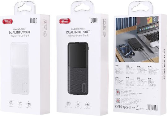 XO PR251 Lighted Power Bank 10000mAh with 2 USB-A Ports and USB-C Port Black