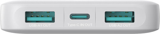 Joyroom JR-PBF12 Power Bank 10000mAh 12W με 2 Θύρες USB-A και Θύρα USB-C Λευκό