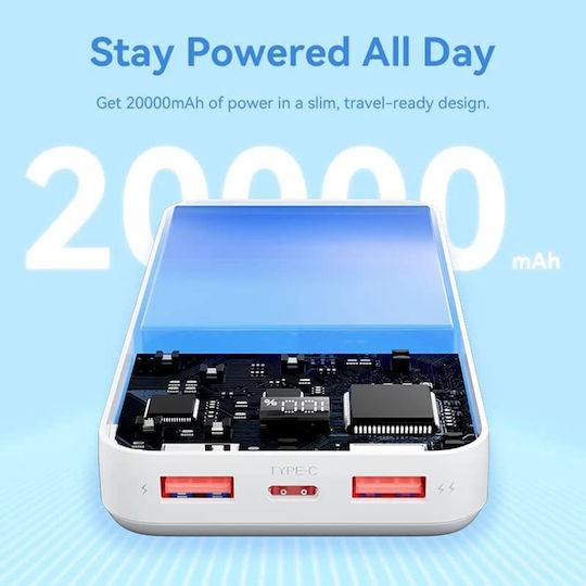 Vention FHLW0 Power Bank 20000mAh 22.5W με 2 Θύρες USB-A και Θύρα USB-C Λευκό