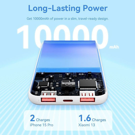 Vention Power Bank 10000mAh 22.5W με 2 Θύρες USB-A και Θύρα USB-C Λευκό