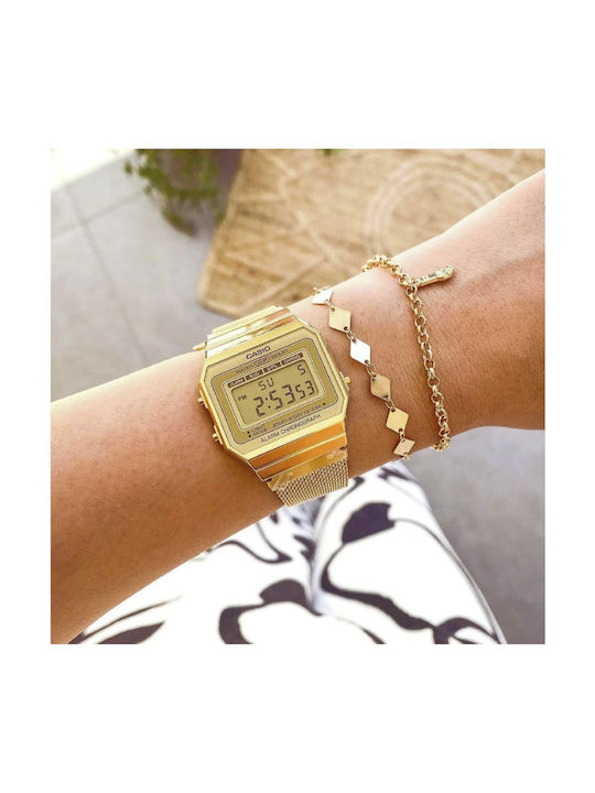 Casio Vintage Digital Herrenuhr 33mm Batterie mit Gold Metallarmband
