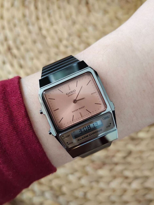 Casio Ψηφιακό Ανδρικό Ρολόι 32mm Μπαταρίας με Μαύρο Μεταλλικό Μπρασελέ