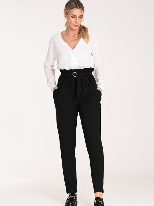 Figl Women's Fabric Trousers in Tapered Line Black