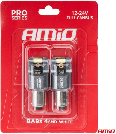 AMiO Lampen Auto T4W / BA9S Canbus LED 6000K Kaltes Weiß 12-24V 2Stück