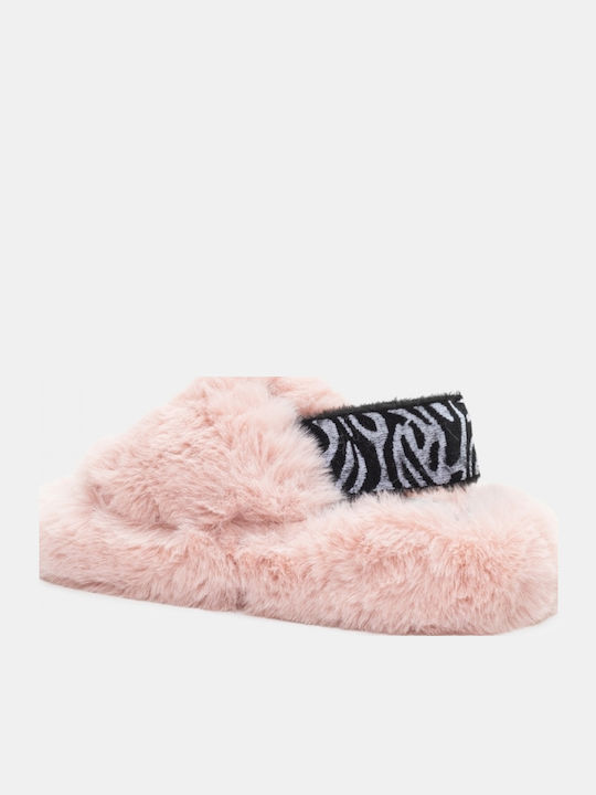Winter Women's Slippers with Fur Pink