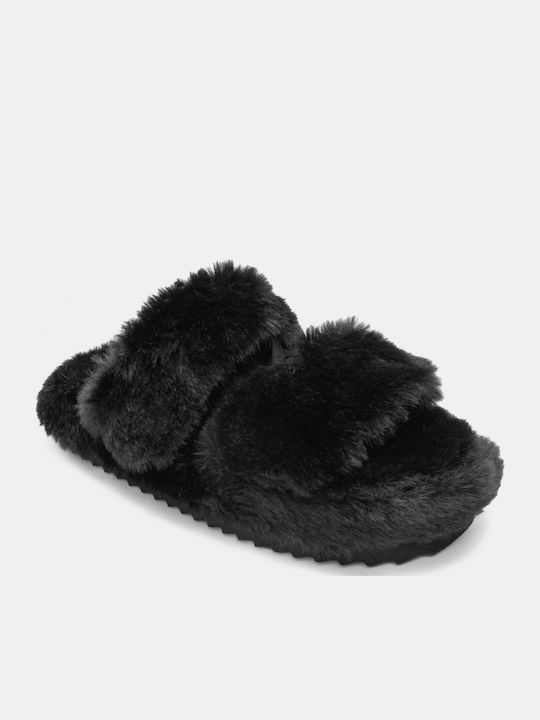 Winter Women's Slippers with Fur Black