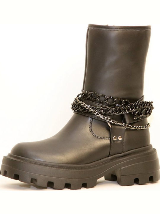 Leder Stiefeletten Damen Schwarz