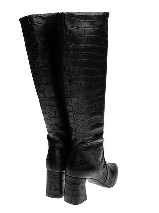 Synthetic Leather Medium Heel Women's Boots Black