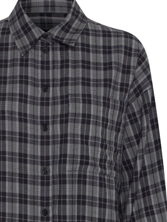 B.Younq Women's Checked Long Sleeve Shirt Black