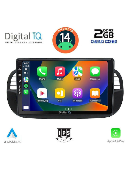 Digital IQ Car Audio System for Fiat 500 2007-2015 (Bluetooth/USB/AUX/WiFi/GPS/Apple-Carplay/Android-Auto) with Touch Screen 9"