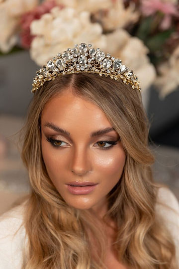 Νυφική Τιάρα Στρας Στρογγυλό Σχήμα Χρυσό Primrose Tiara Ba92 Hair Duty Hrd-ba92
