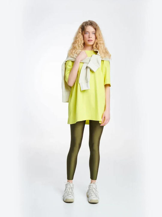 Jacqueline Καθημερινό Γυναικείο Cropped Κολάν Γυαλιστερό OLIVE