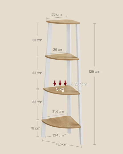 Γωνιακή Βιβλιοθήκη Φυσική Δρυς/λευκό 33.4x33.4x125εκ.