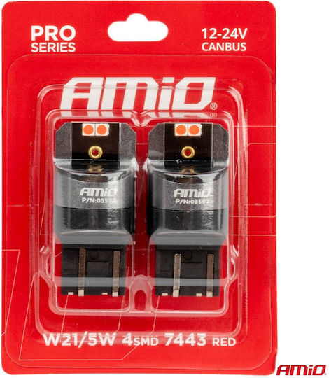 AMiO Lamps Car W21/5W Canbus LED 6000K Red 12-24V 2pcs