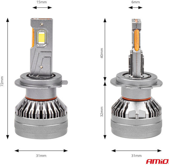 AMiO Lampen Auto H7 / H18 Canbus LED 6500K Kaltes Weiß 50W 2Stück