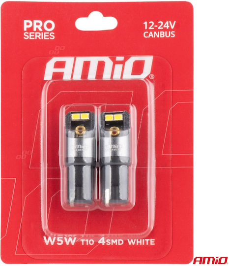 AMiO Λάμπες Αυτοκινήτου T10 / W5W Canbus LED 6000K Ψυχρό Λευκό 12-24V 2τμχ