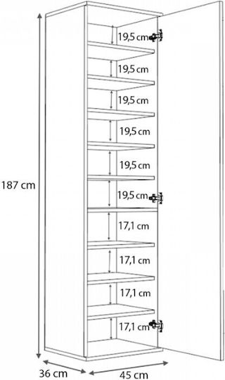 Ușă simplă Dulap de Haine Visla cu Oglindă Natural Beech 45x36x187cm