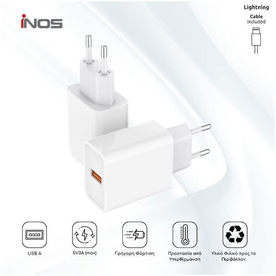 iNOS USB-A Charger with Lightning Cable 18W White