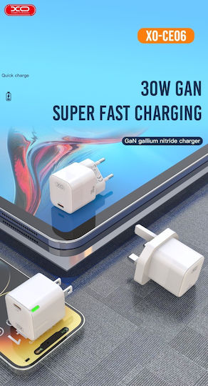 XO с USB-C порт и кабел USB-C - Lightning 30W Power Delivery Бял (CE06)