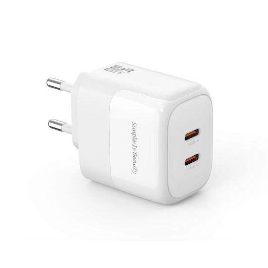 XO Charger GaN with 2 USB-C Ports and Cable USB-C - Lightning 35W Whites (L140)