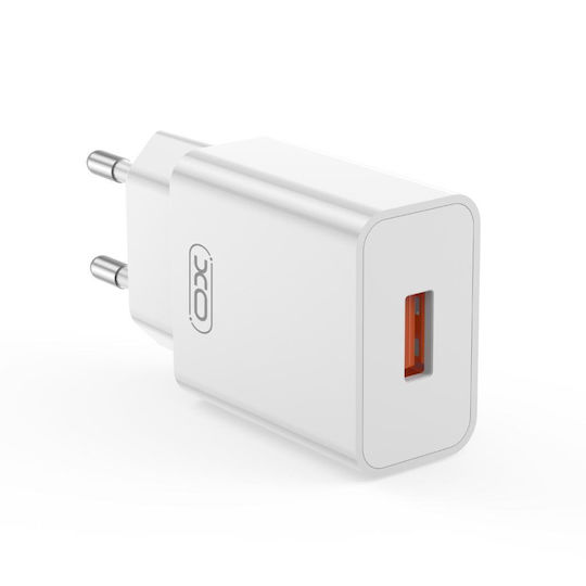 XO GaN Charger with USB-A Port and Lightning Cable 18W Quick Charge 3.0 White (L127)
