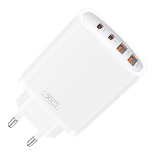 XO Зарядно без кабел с 2 USB-A порта и 2 USB-C порта 45W Power Delivery Бял (CE22)
