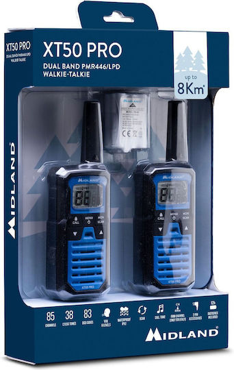 Midland XT50 Pro Walkie Talkie 1W mit Monochromdisplay Set 2Stück In Blau Farbe