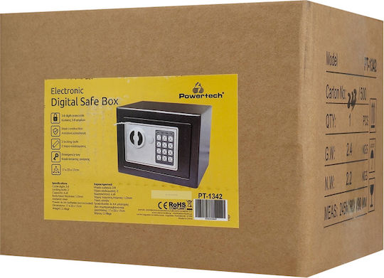 Powertech Tresor mit digitalem Schloss Abmessungen H17xB23xH17cm mit Gewicht 2.18kg PT-1342