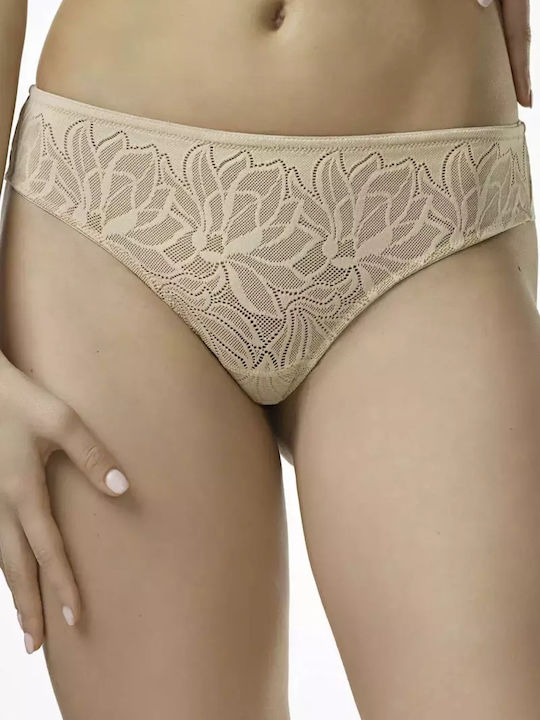 Spiman High-waisted Women's Brazil Seamless with Lace Beige