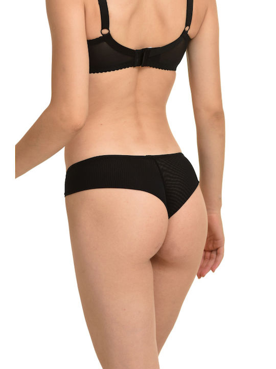 Miss Rosy Cotton High-waisted Women's Brazil Seamless with Lace Black