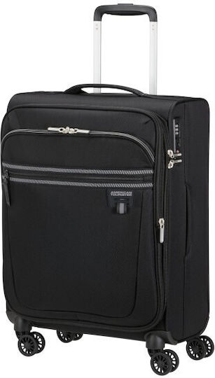 American Tourister Cabin Travel Suitcase Fabric Black Velvet-Black Metal with 4 Wheels Height 55cm