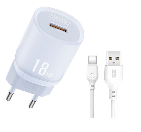 XO Încărcător cu Port USB-A și Cablu USB-C 18W Quick Charge 3.0 Albastru (L157)