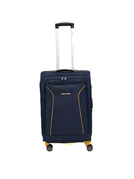Lamonza Cruise Mittlerer Stoffkoffer Marineblau/Gelb mit 4 Rädern Höhe 68cm