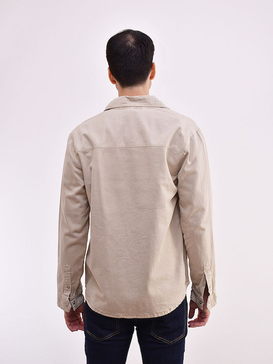 Long-sleeved Denim Shirt Beige