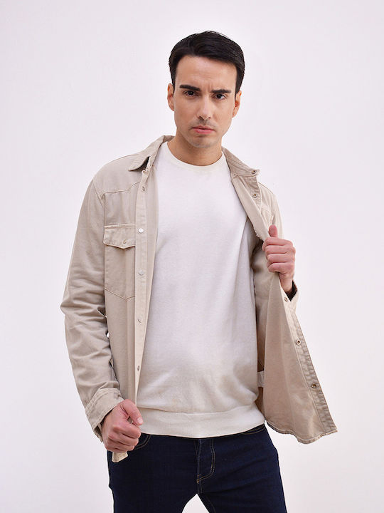 Long-sleeved Denim Shirt Beige