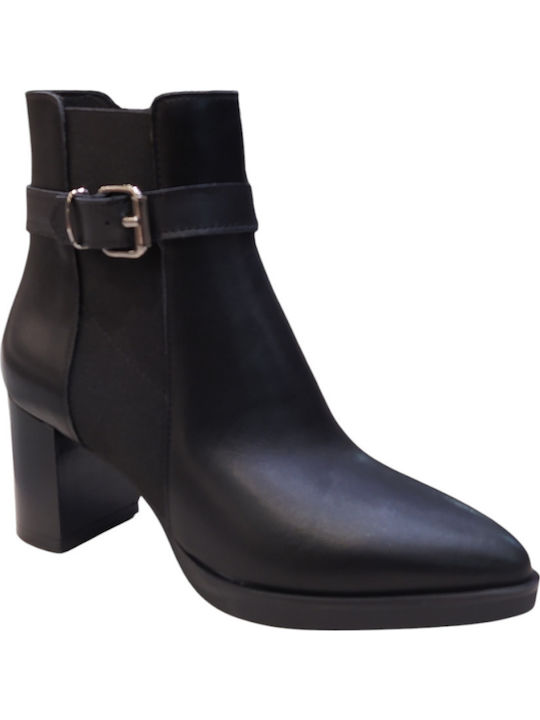 Leather Women's Ankle Boots with High Heel Black