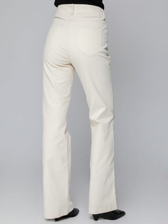 Tresor Women's Corduroy Trousers in Wide Line Ecru