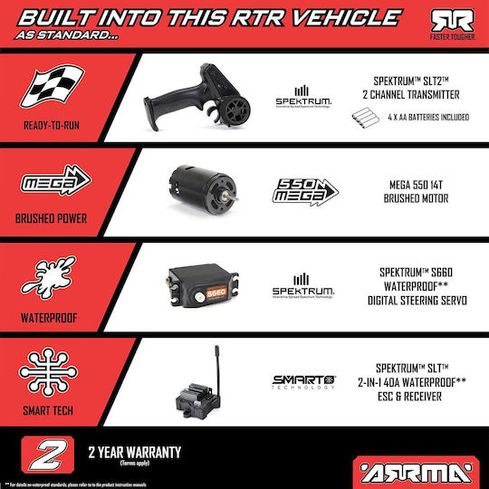 Arrma 1/10 Vorteks 2wd Rtr Brushed Stadium Truck Battery & Charger Included Orange Arrma