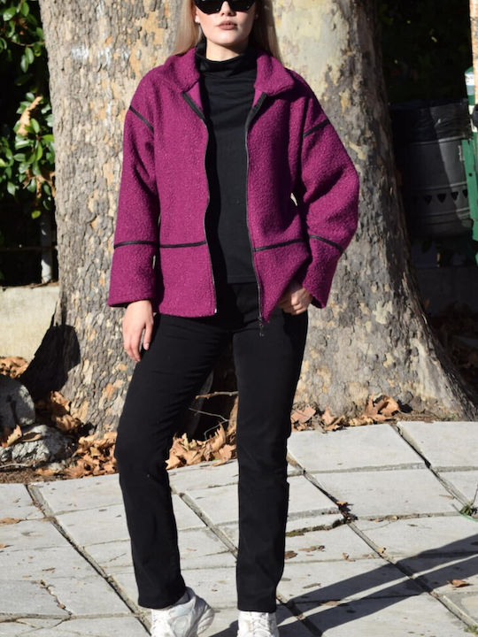 Boutique Women's Curly Coat with Zipper Magenta