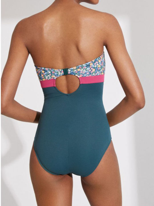 Strapless Ein Stück Badeanzug Blumen Muster