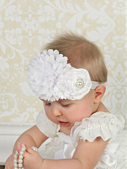 Official Impressive Elastic Headband Triple Flower Decorated with Shiny Pearls and Diamonds Black