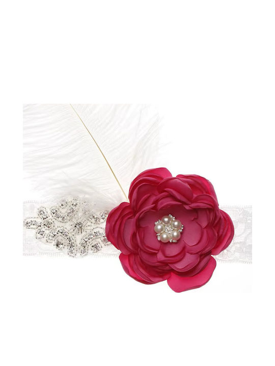 Offizielles Taufstirnband bestickt mit funkelnden Strasssteinen, wunderbarer Blume, glänzenden Perlen im Kern, beeindruckender fuchsiafarbener Feder Offizielles Taufstirnband bestickt mit funkelnden Strasssteinen, wunderbarer Blume, glänzenden Perlen im Kern, beeindruckender fuchsiafarbener Feder