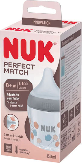 Nuk Πλαστικό Μπιμπερό Perfect Match Κατά των Κολικών με Θηλή Σιλικόνης για 0+ μηνών Γκρι 150ml
