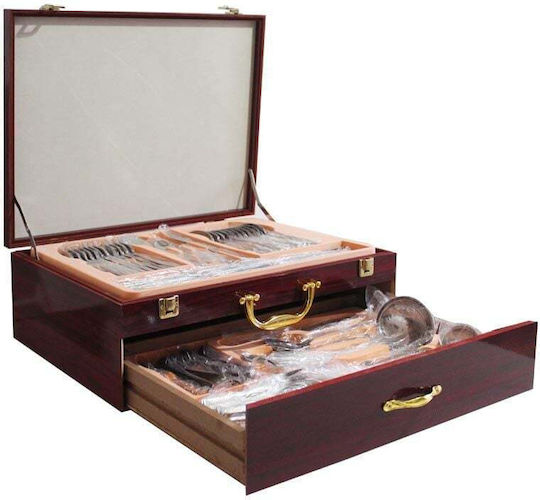 Ek-184 Ss Cutlery Set In Wooden Case 72 Pcs