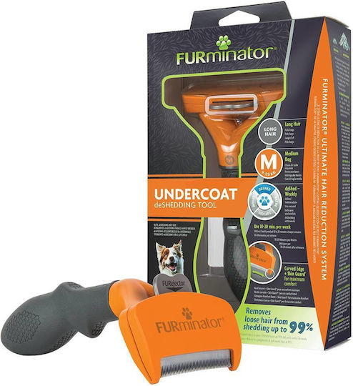 FURminator Undercoat Tool Гребен Medium за дългокосмести кучета с бръснач за Премахване на Косми Оранжев