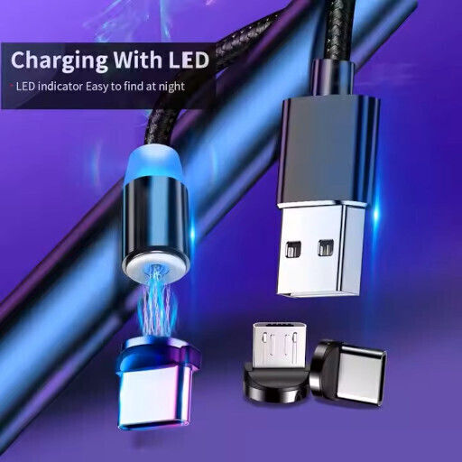 LED / Magnetic USB to Lightning / Type-C / micro USB Cable 1m (EV-9091)