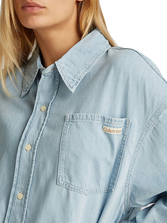 Langärmelig Damen Denim Hemd Blue